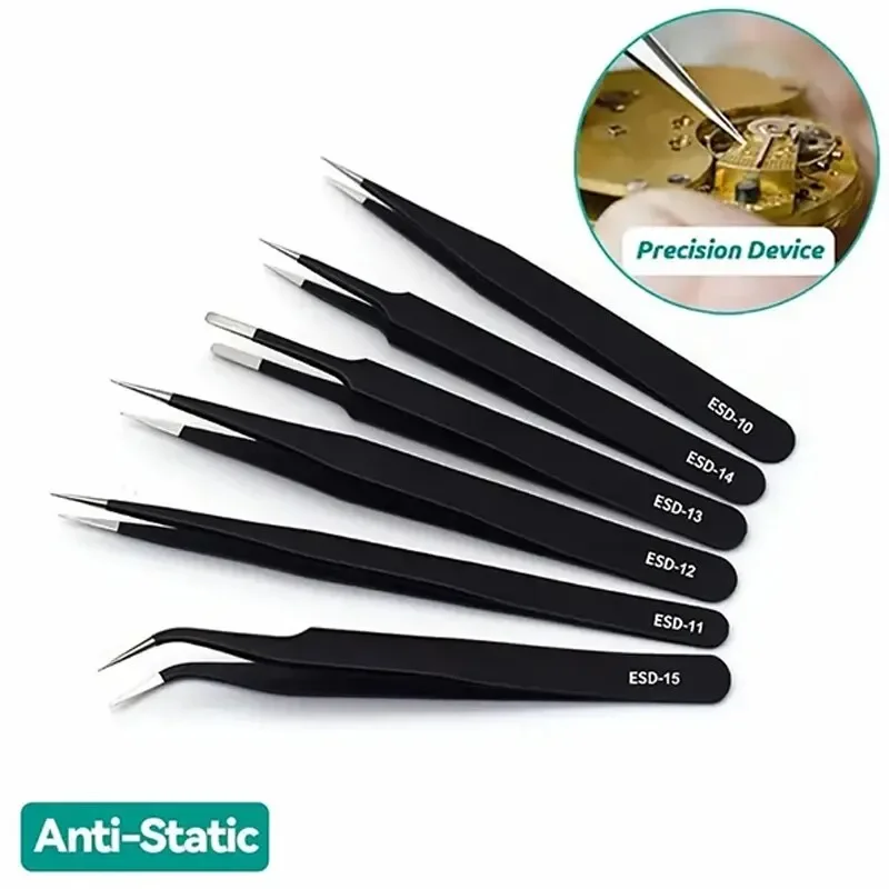 Electronics Repair Tools - 6pcs Precision Long Tweezers Set ESD