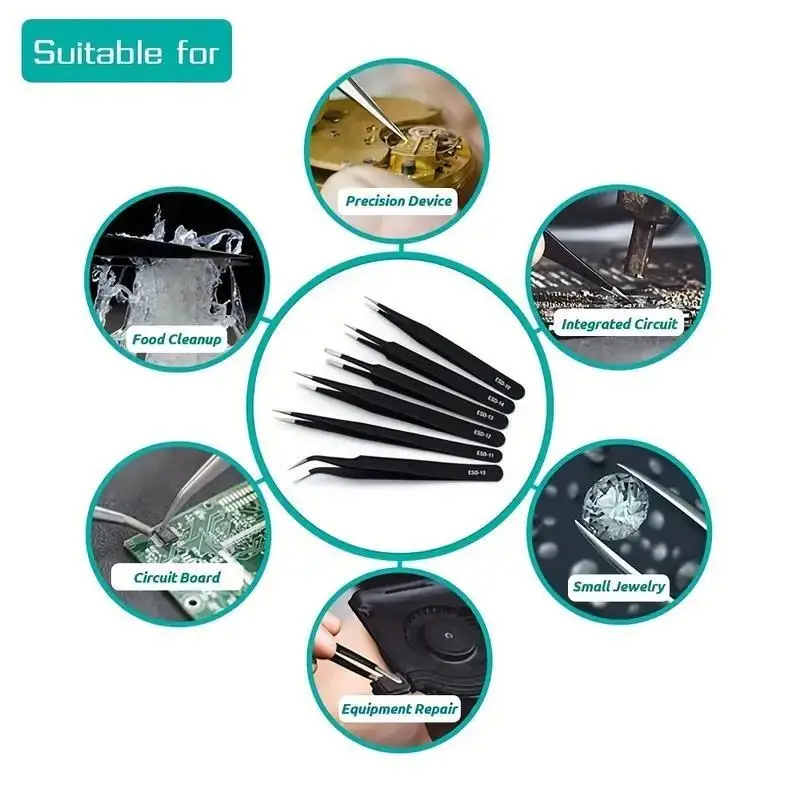 6pcs Precision Long Tweezers S - مراجعة Electronics Repair Tools وسعره