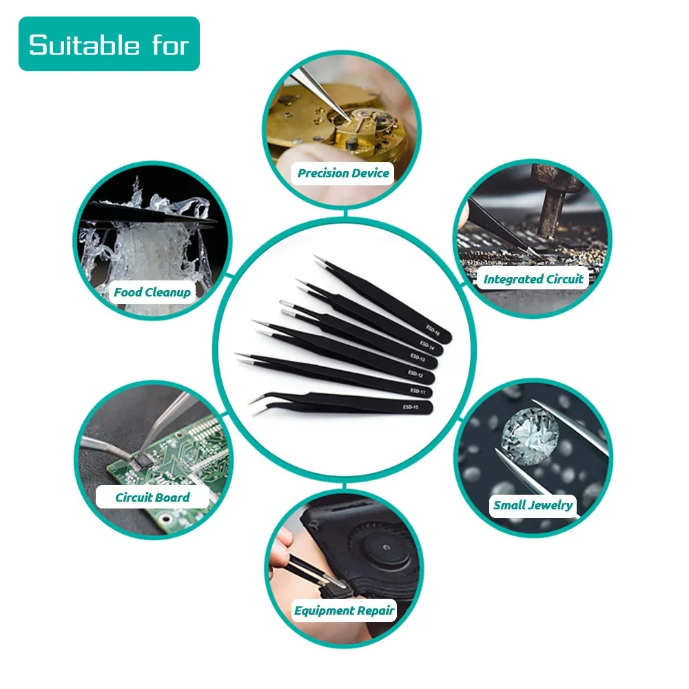 6pcs Precision Tweezers Set ES - مراجعة Elektronik Repair وسعره