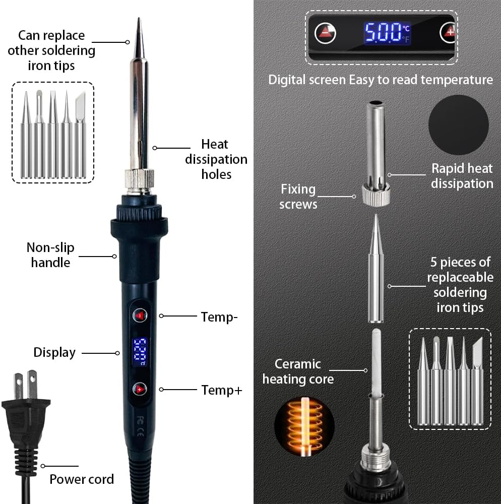 80W Soldering Iron Kit with LC - مراجعة Electronics Repair Images وسعره